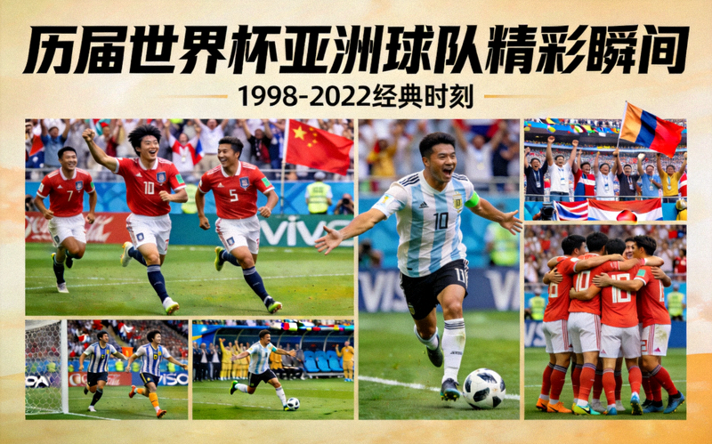 历届世界杯亚洲球队精彩瞬间合集，包括进球庆祝和经典比赛画面